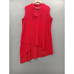 Cha Cha Vente Red Asymmetric Layered Chiffon Sleeveless Blouse Top Large L New